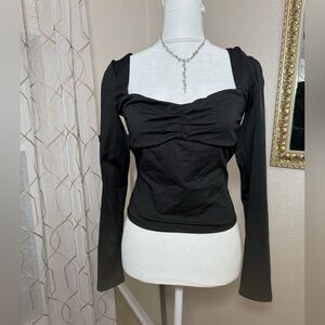 Ardene Shirt Womens Large Black Ruched Long Sleeve Square Neck Top Casual Large